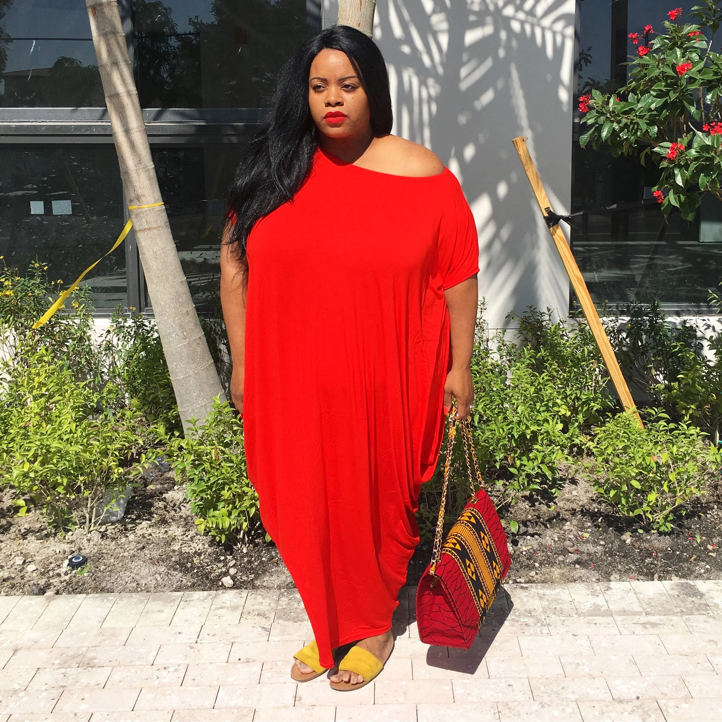 Red Off Shoulder Maxi