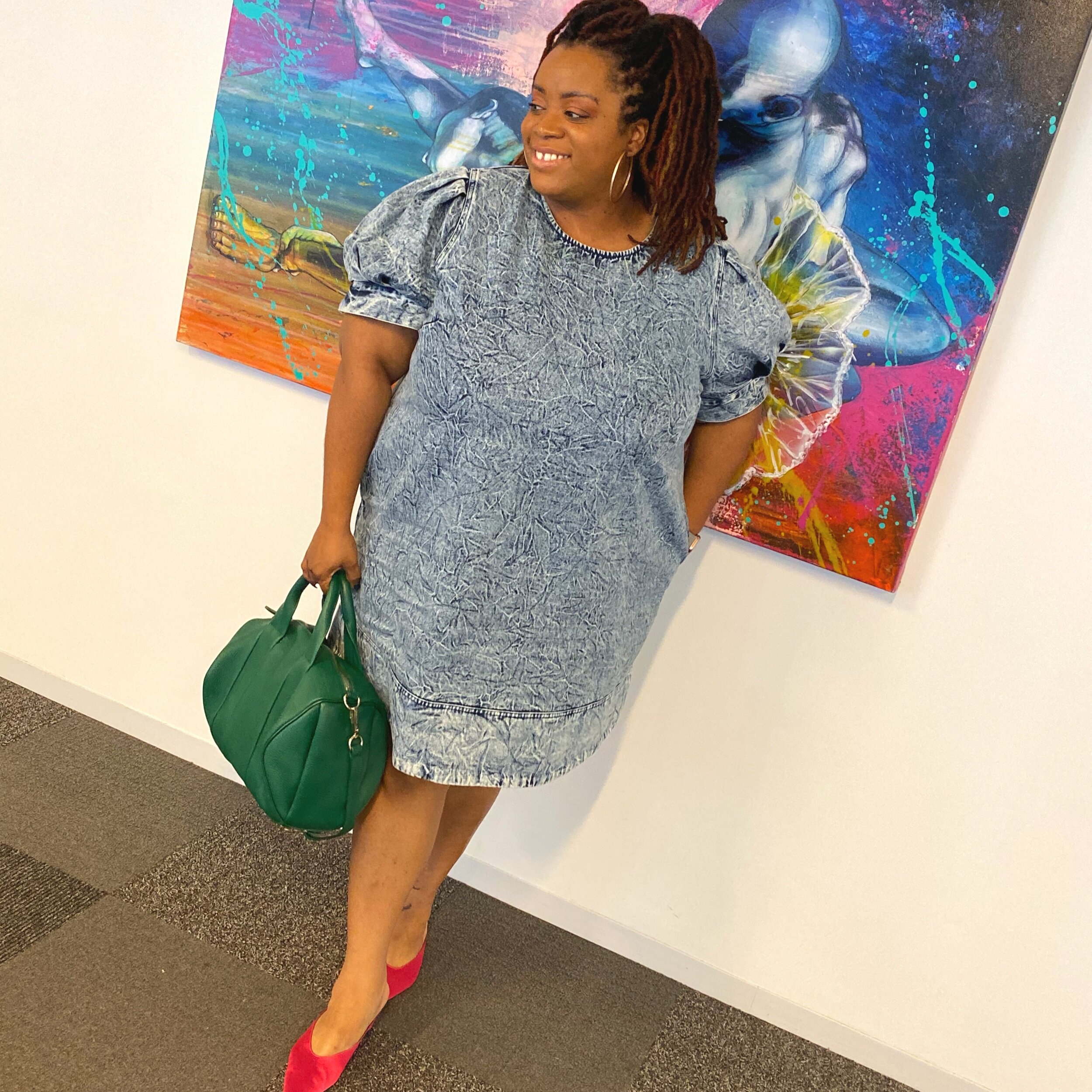 Denim Acid Wash Dress + Zara Shoes