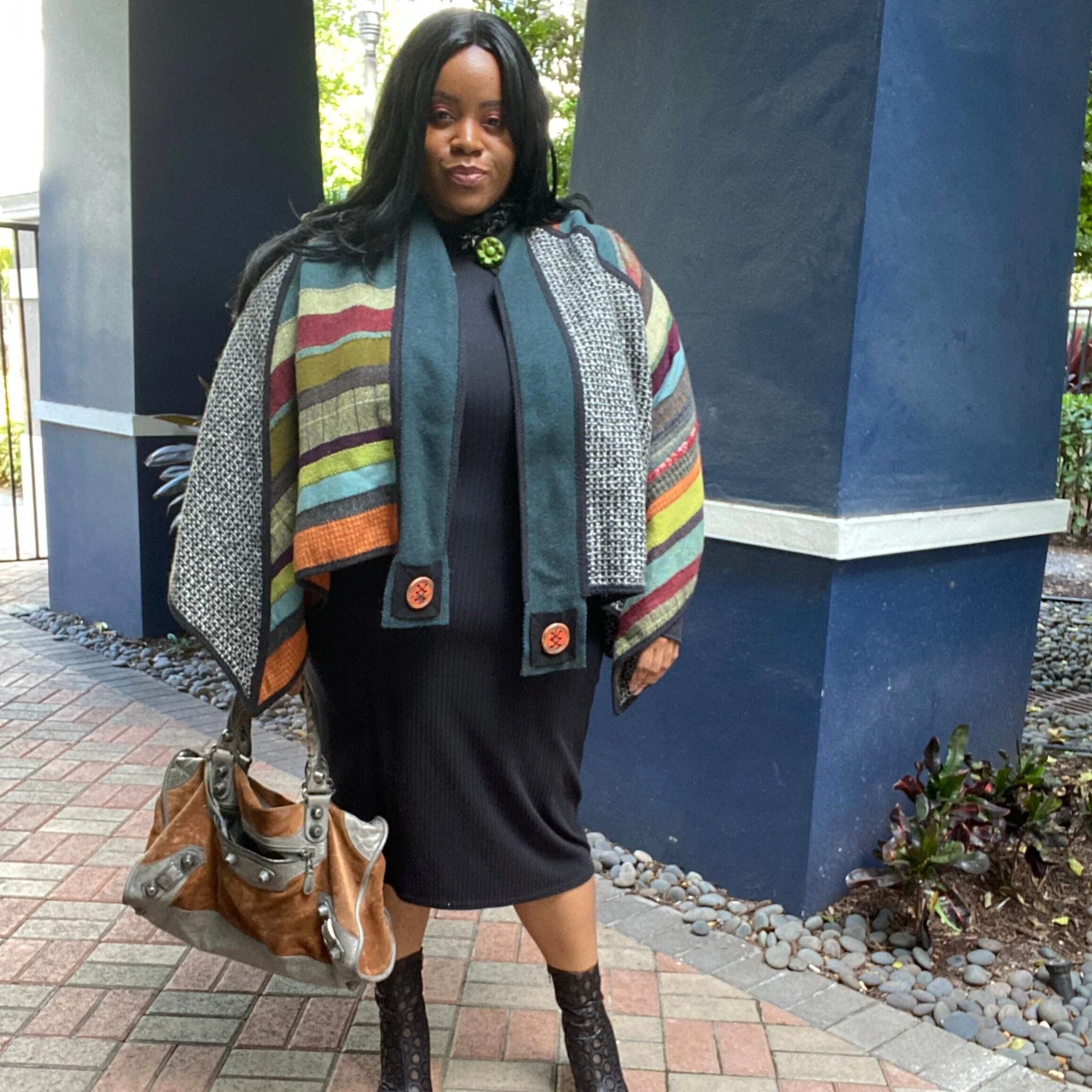 Vintage Shawl + Black Turtleneck Dress