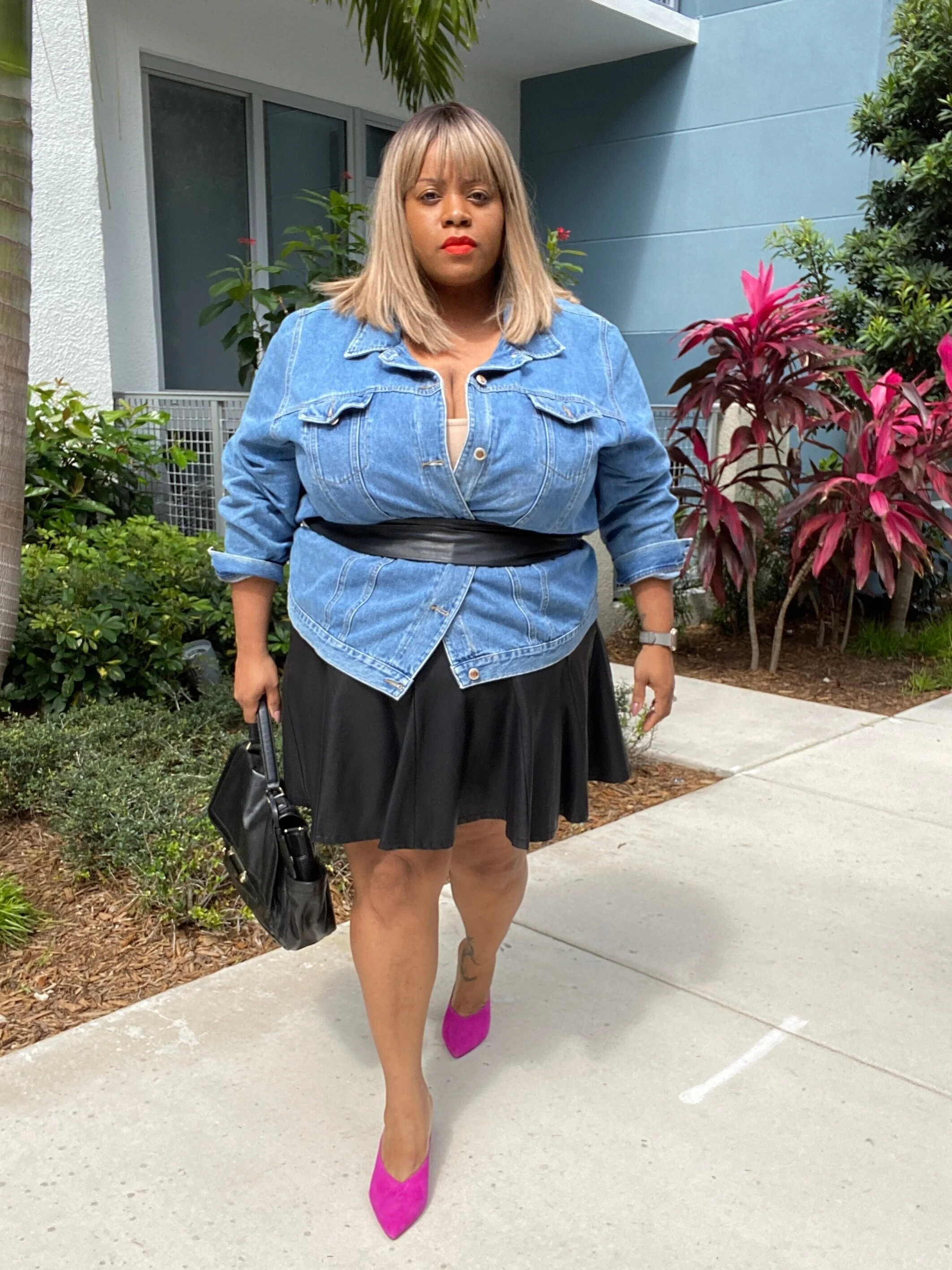 Denim Jacket + Leather Skirt