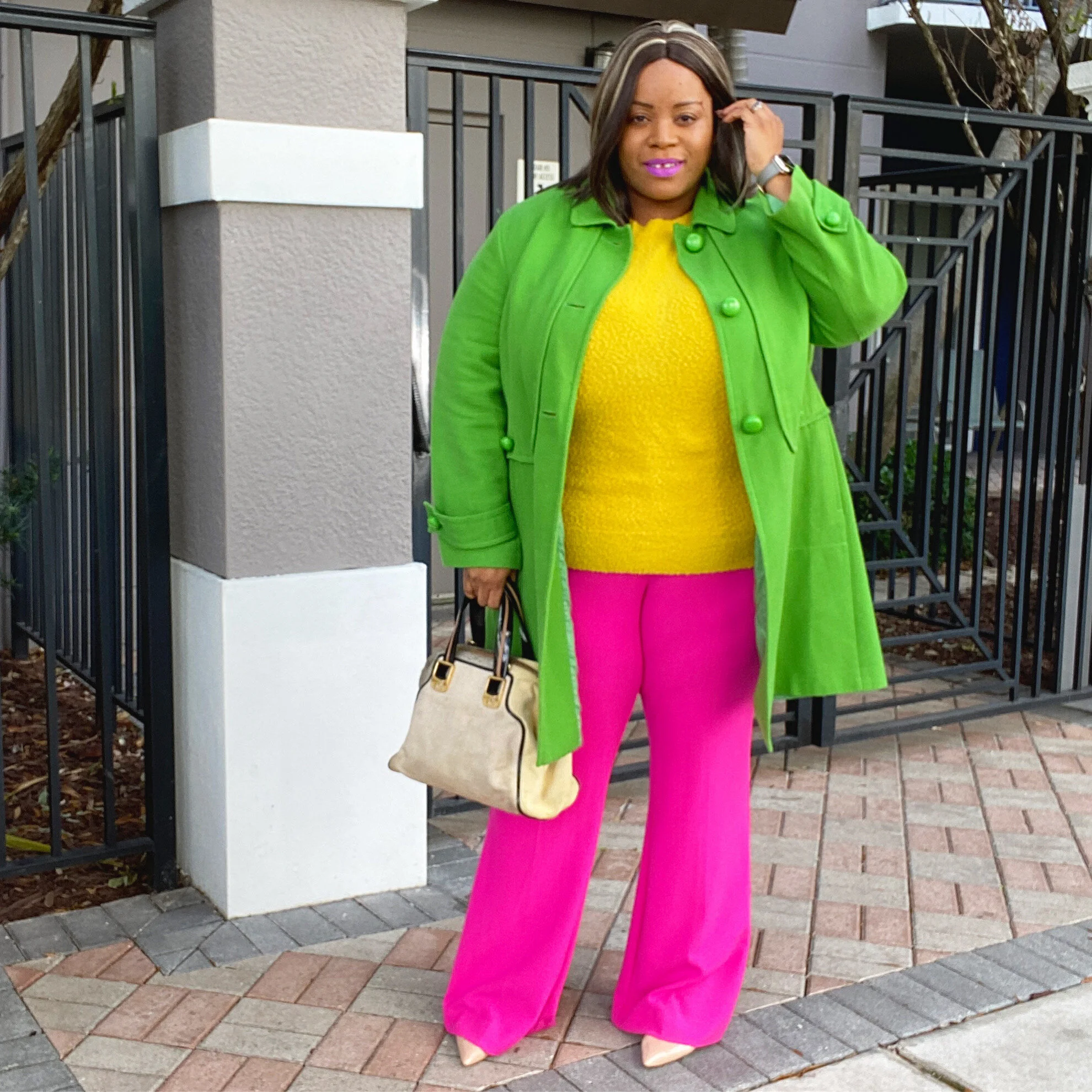 Green Coat and Pink Pants