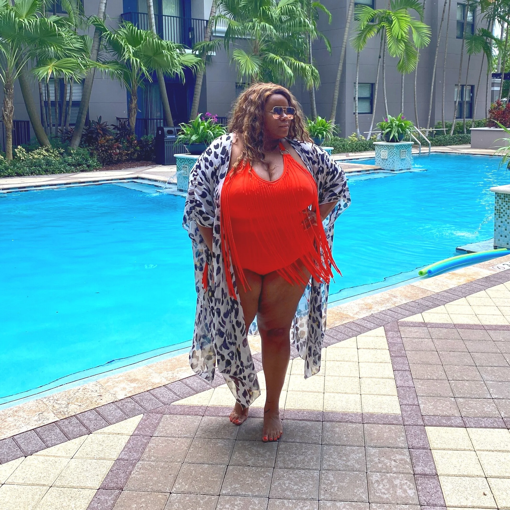 Orange Fringe Bathing Suit