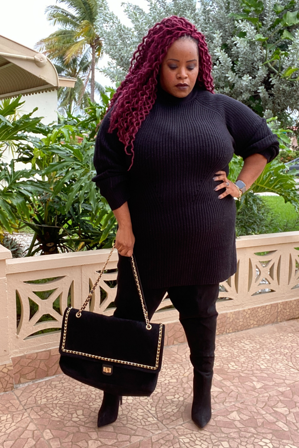 Black Turtleneck and Black Over-the-Knee Boots