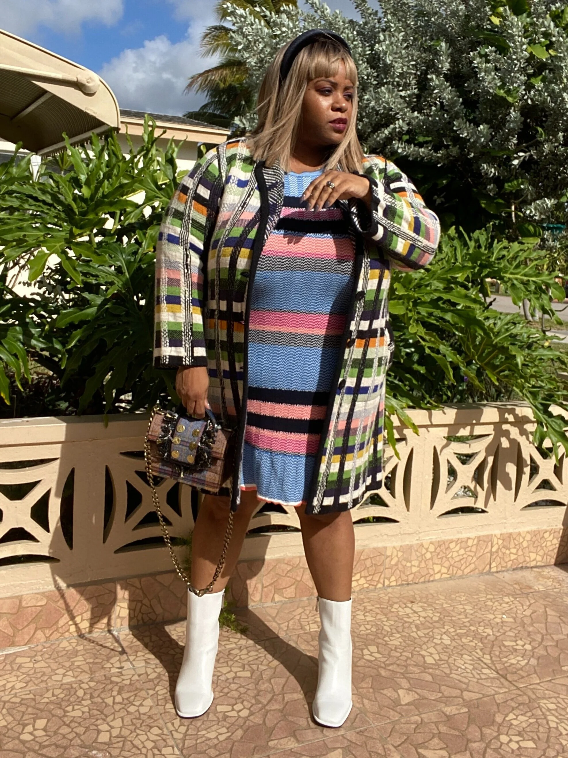 Plaid Sweater and Tanya Taylor Plus Size Dress