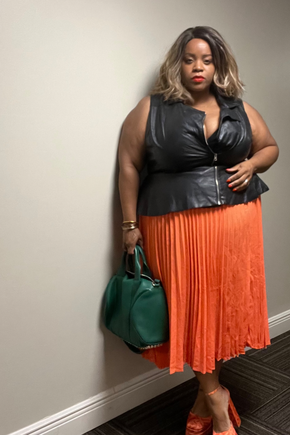 Lane Bryant Faux Leather Vest + SHEIN Skirt