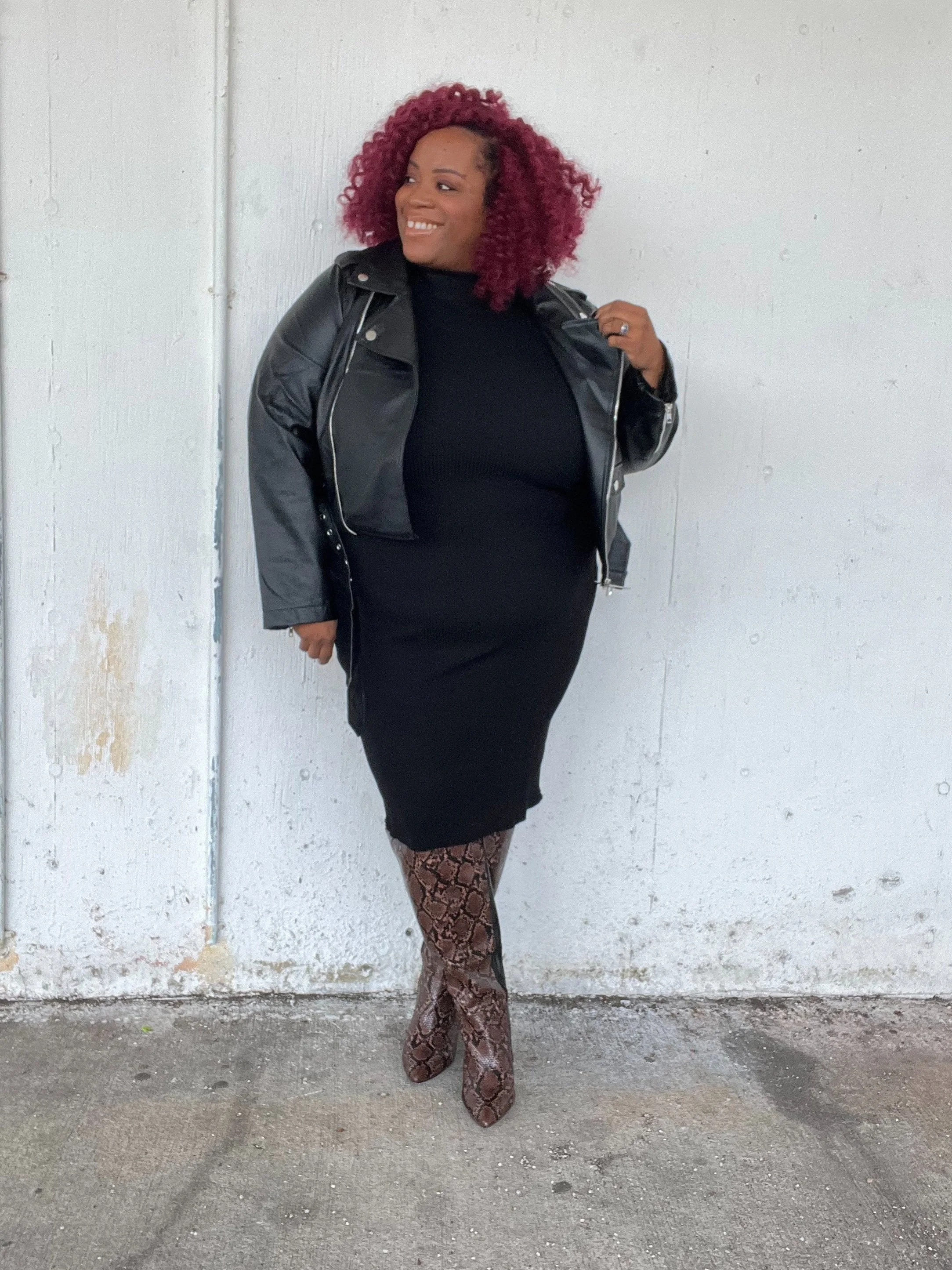 Black Moto Jacket + Sweater Dress