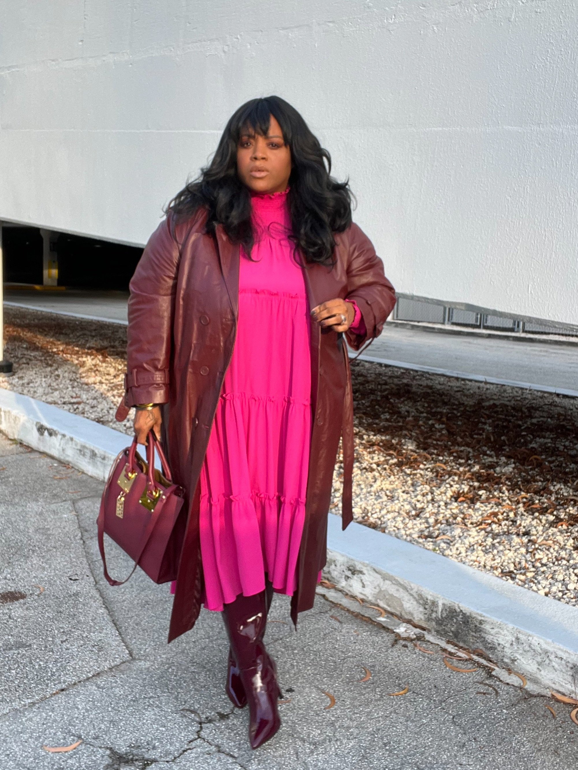 Vintage Oxblood Trench + Pink Dress