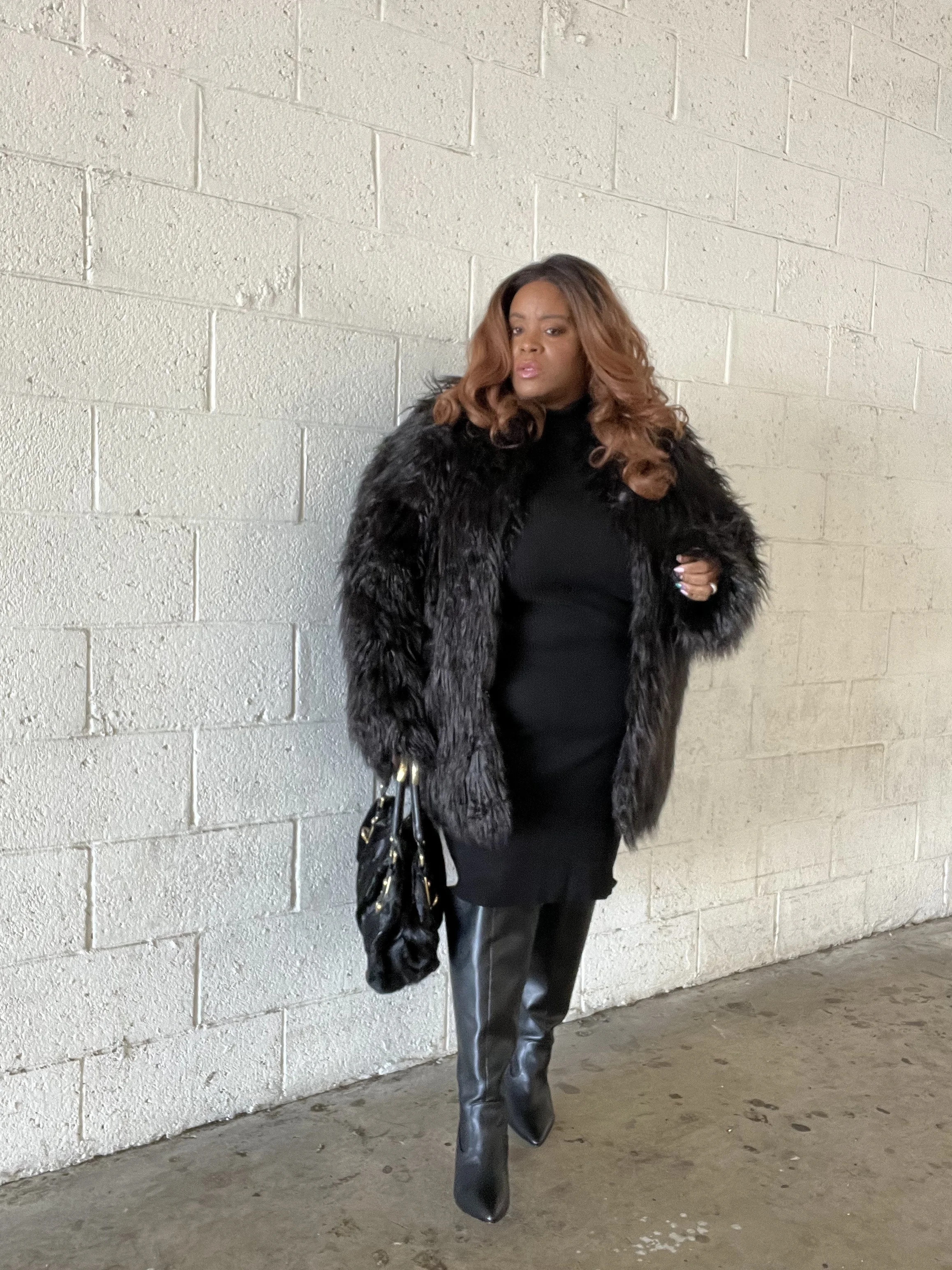 PrettyLittleThing Black Faux Fur and Fashiontofigure Wide Calf Boots