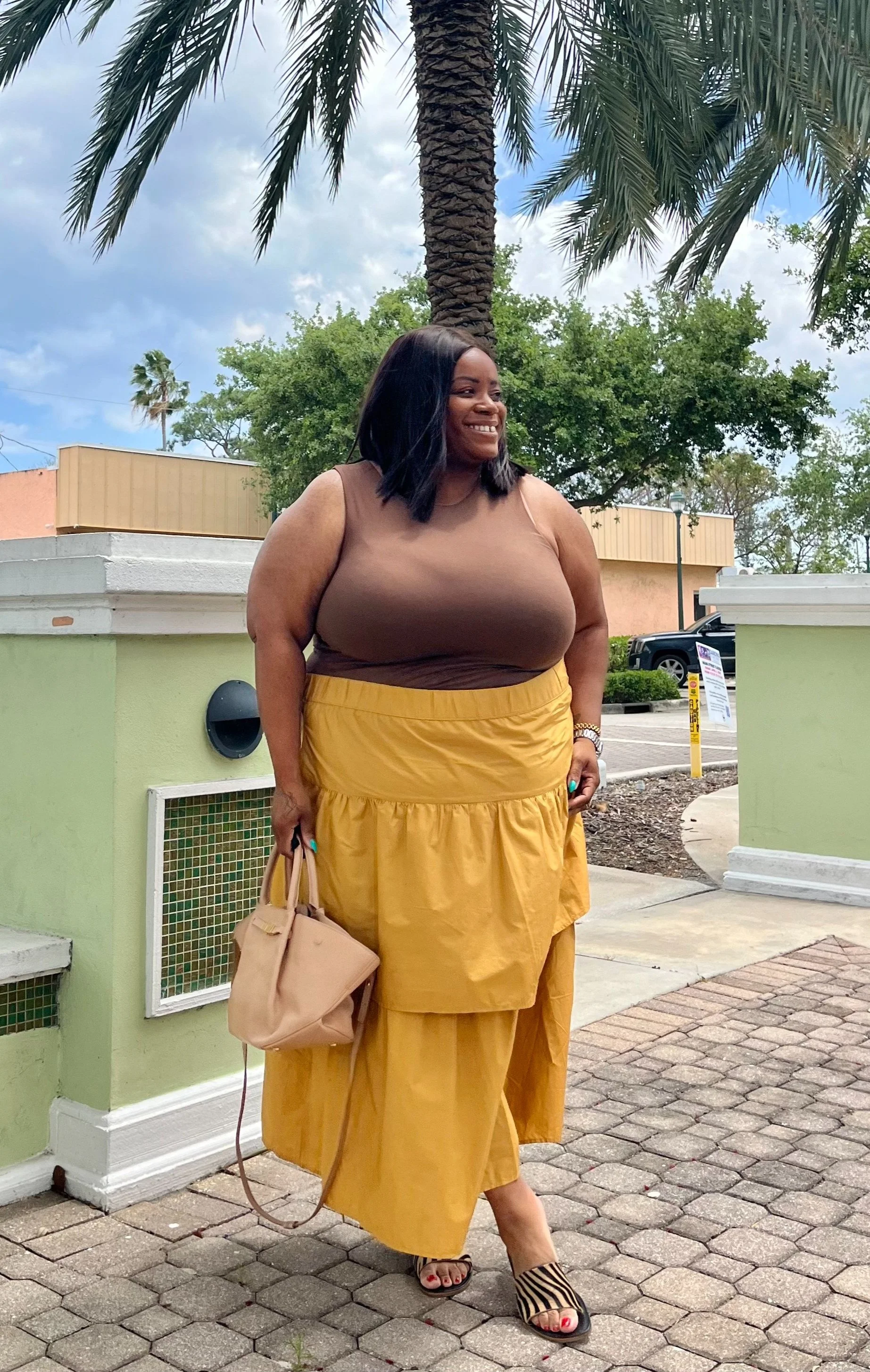 Brown and Mustard Tiered Skirt