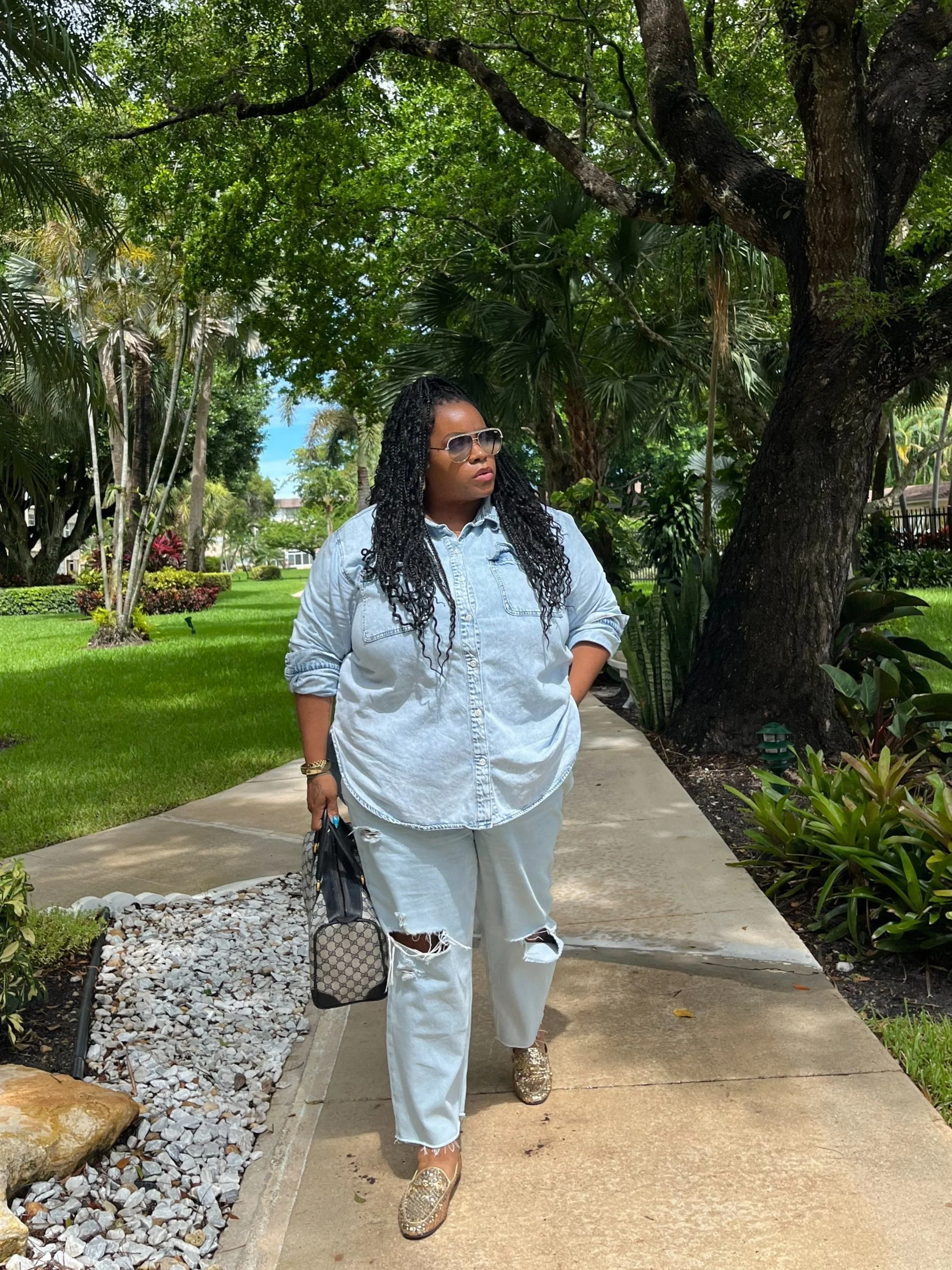 Denim Shirt + Distressed Boyfriend Jeans