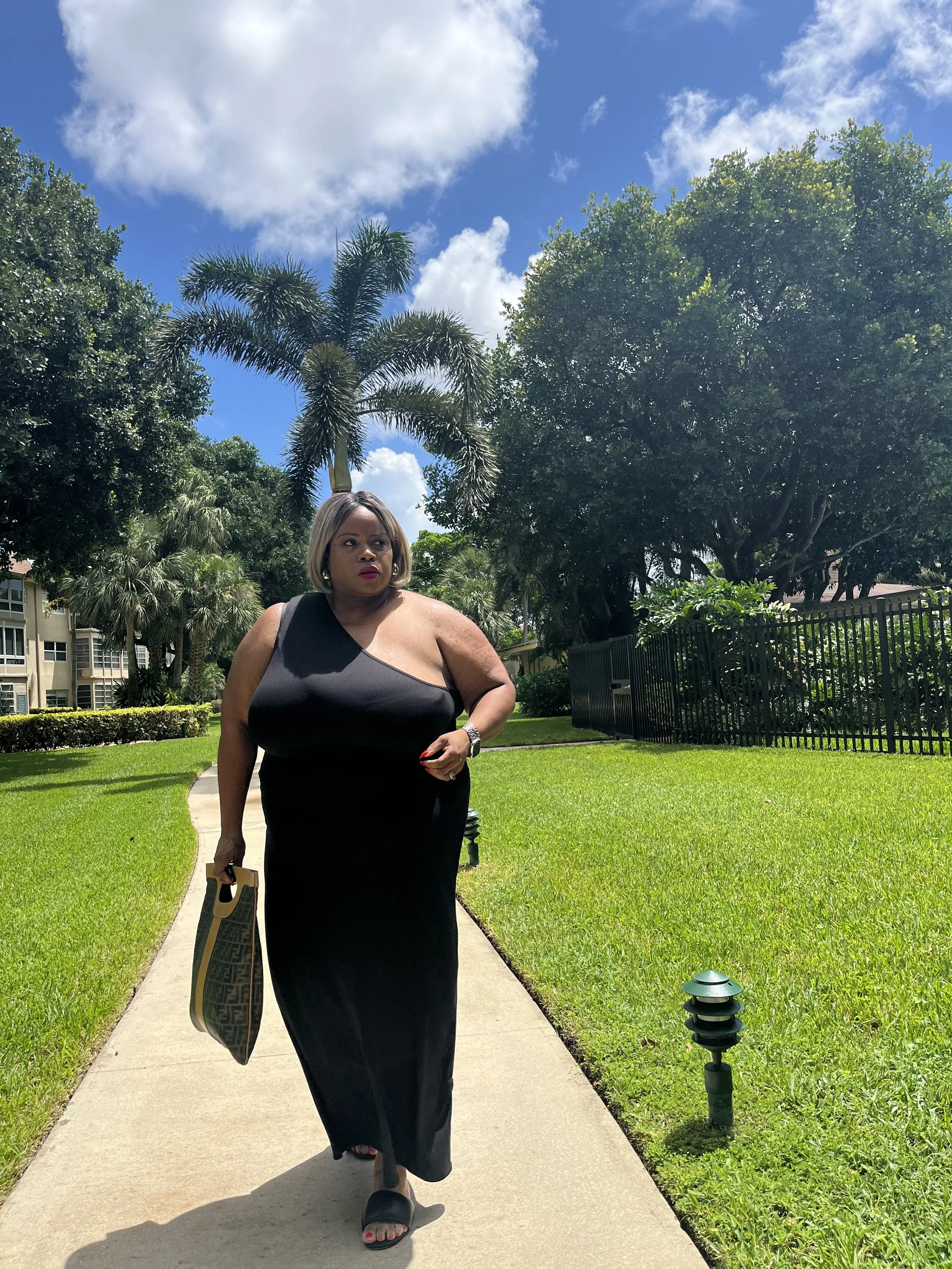 One Shoulder Maxi Dress + Vintage Fendi Bag