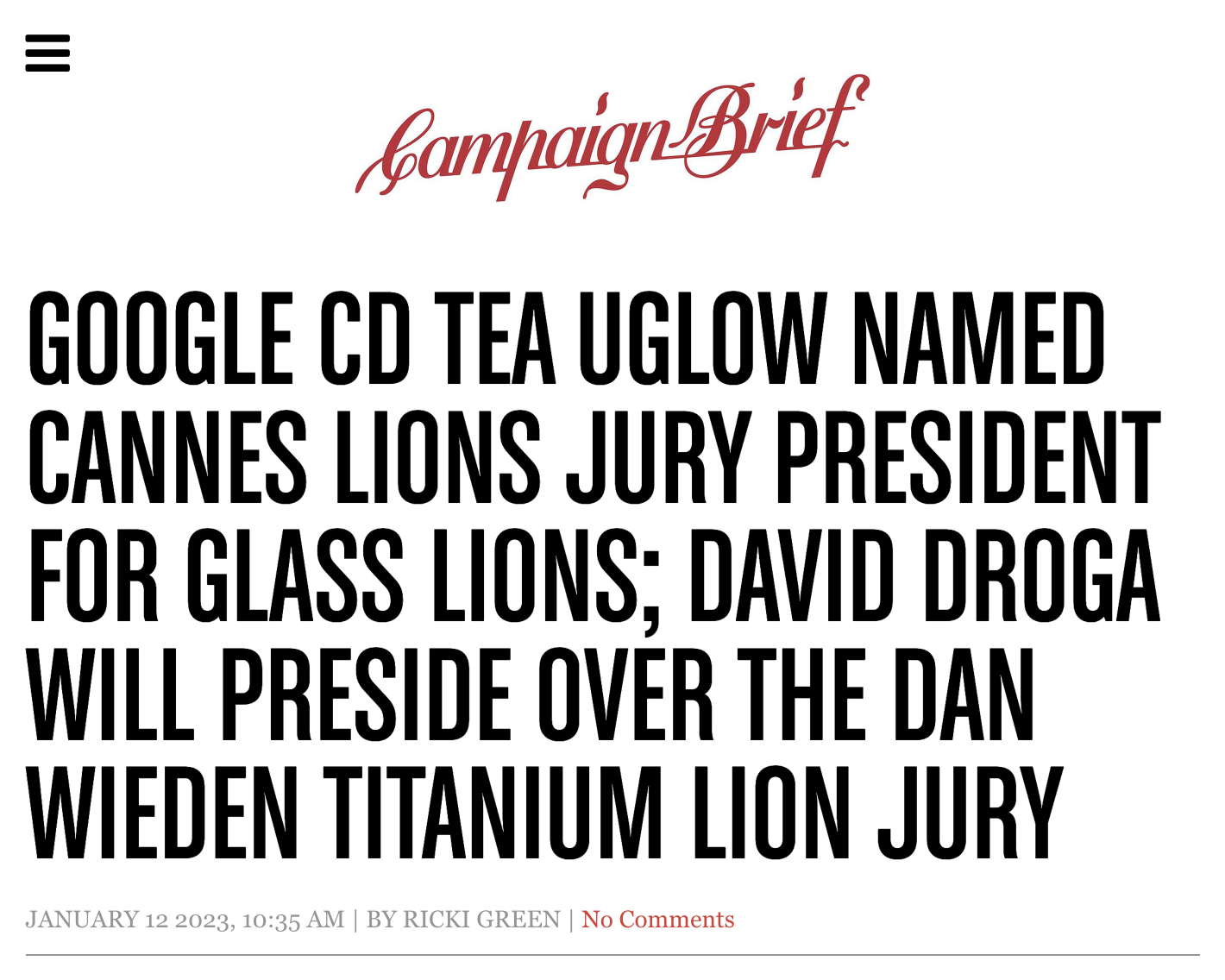 PROFILE: Cannes Lions President of Glass [2023] - Campaign Brief