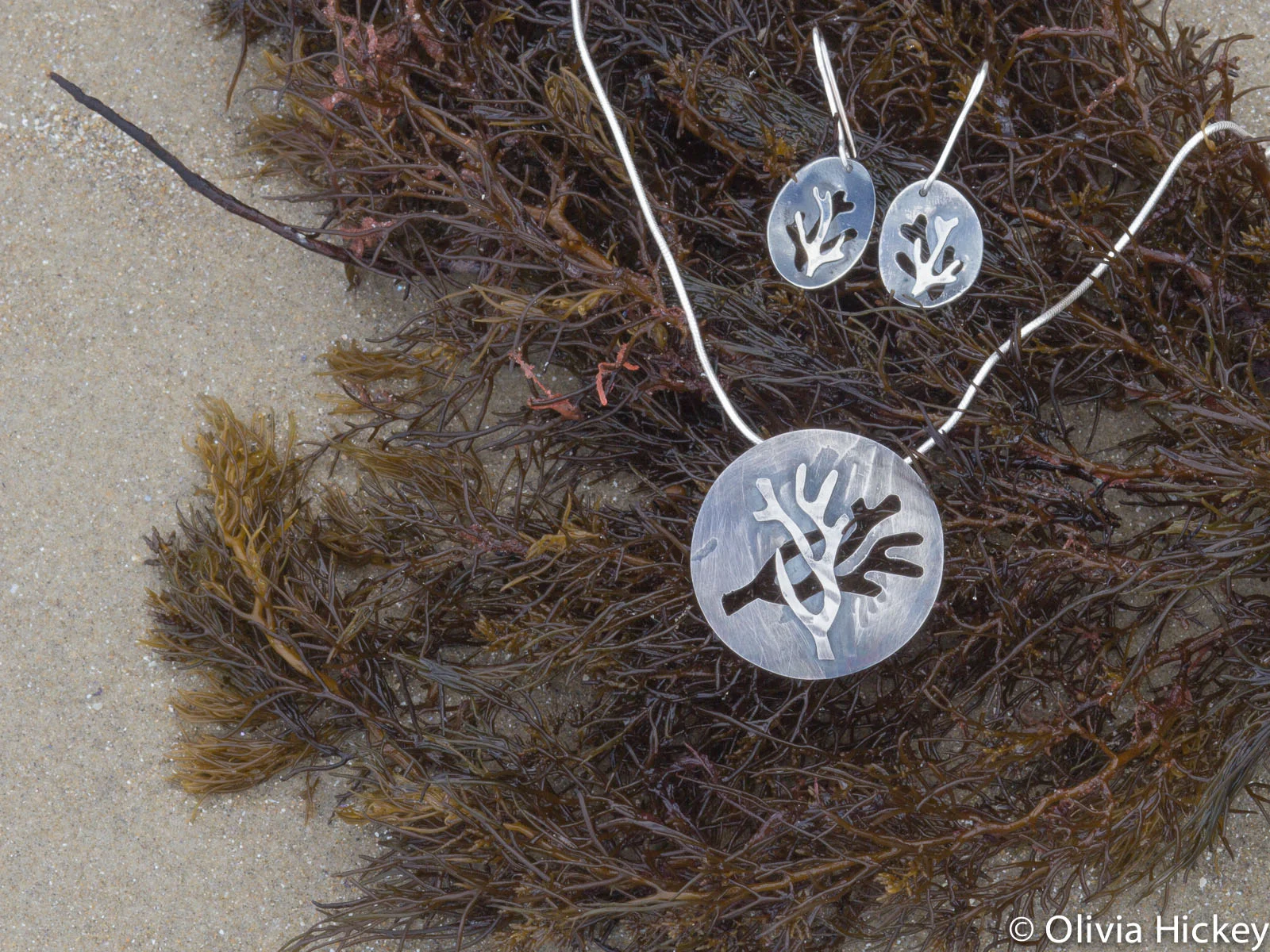 Seaweed pendant and earrings