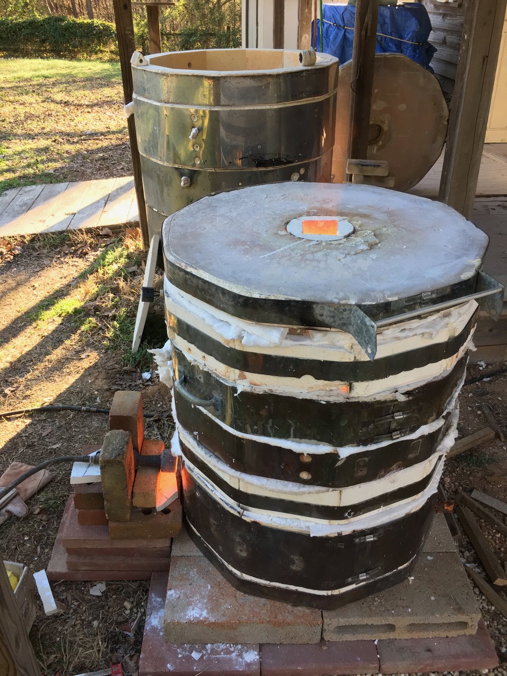  The firing took approximately 8 hours and had a few minor hiccups, but that's the nature of an experimental firing! &nbsp;Two pounds of soda was sprayed into the chamber via port holes and the burner port. 