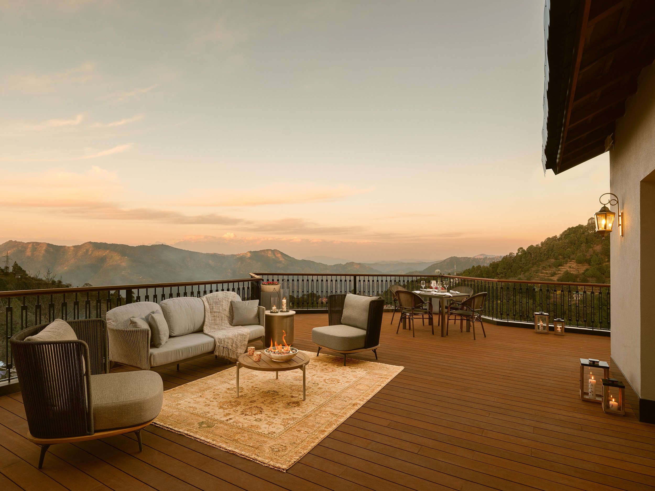 A Evening Mood Setting at Amaraya by LaRisa Ramgarh Uttarakhand. Showcasing Yatinder Kumar Hotel & resort Photography works.