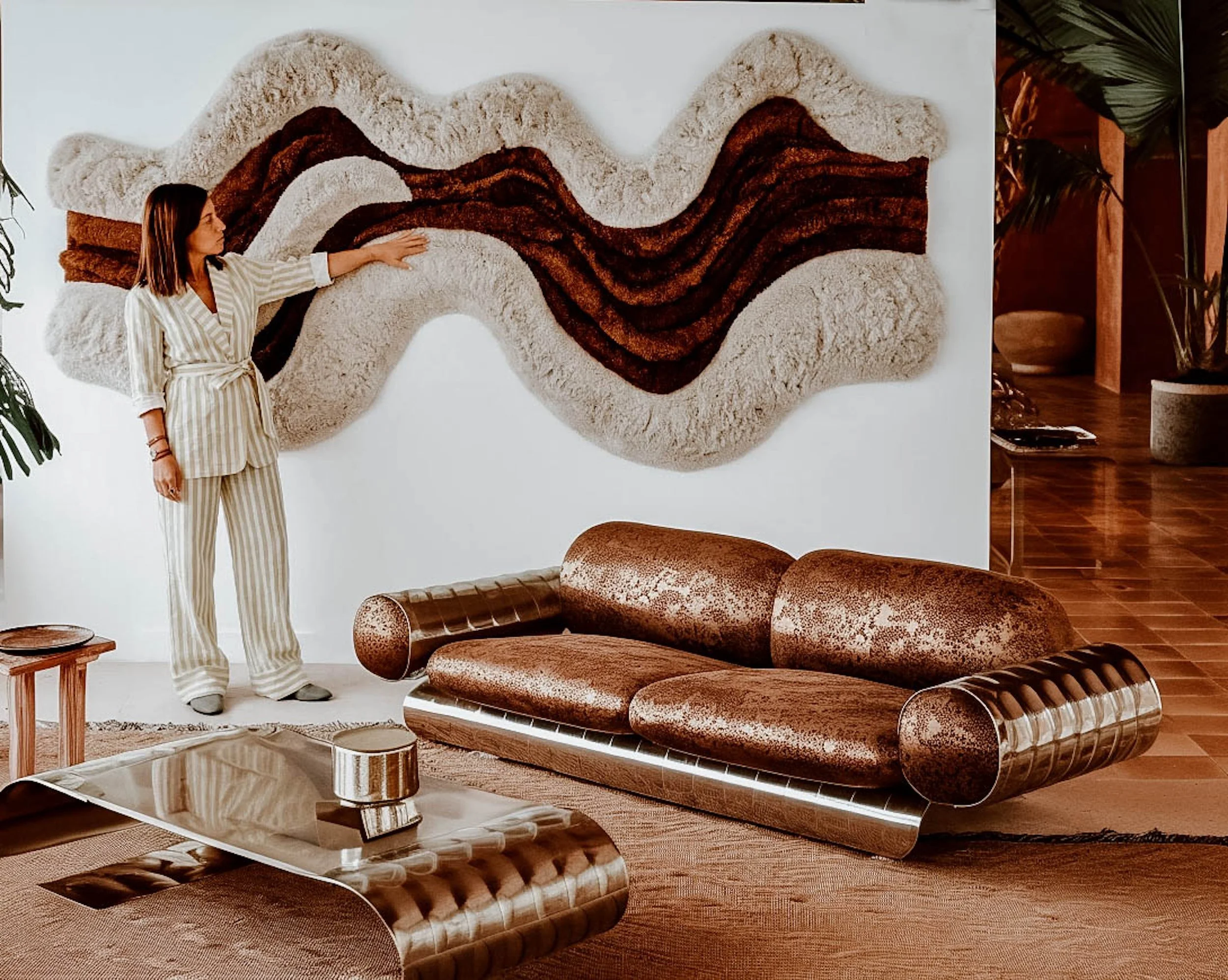 Flowing Waves Textile Wall Art | Hand-Tufted Organic Fiber Tapestry