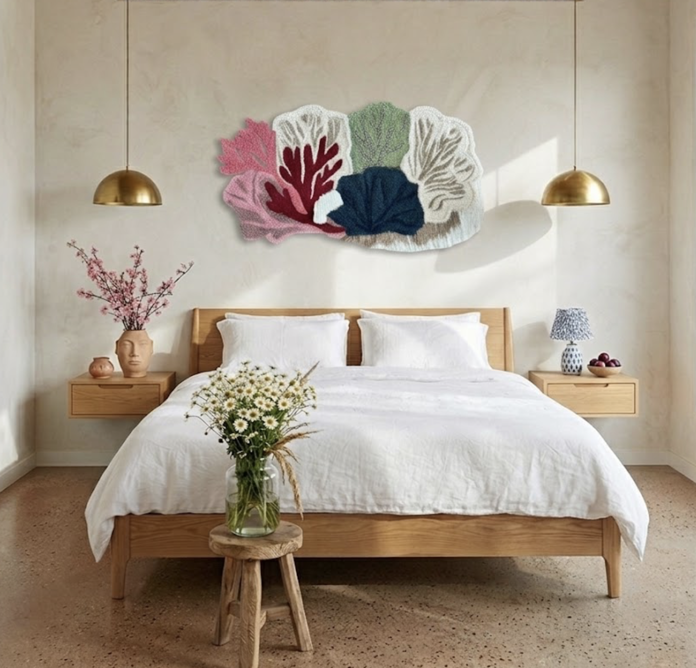 One-of-a-kind hand-tufted botanical wall art by Belén Senra.