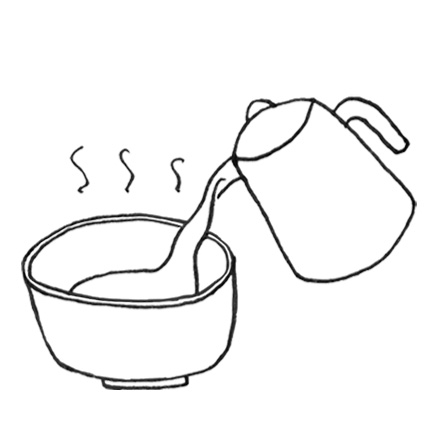 4. Fill the bowl with 80 - 100 ml of hot water (pour in gently down the side of the bowl)