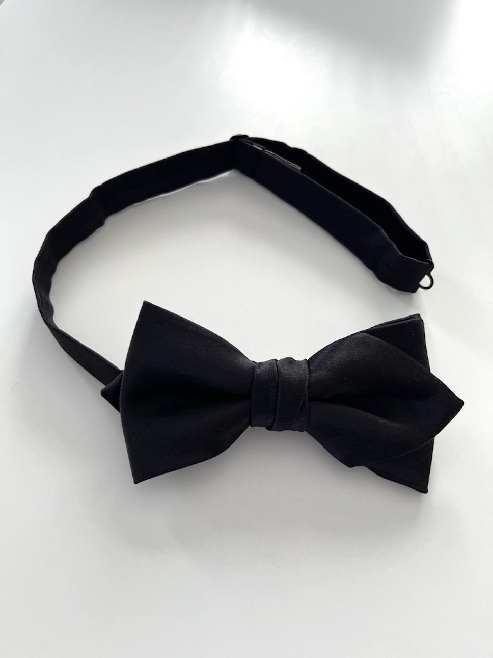 Black Satin Silk Diamond Bow Tie, Pre-Tied