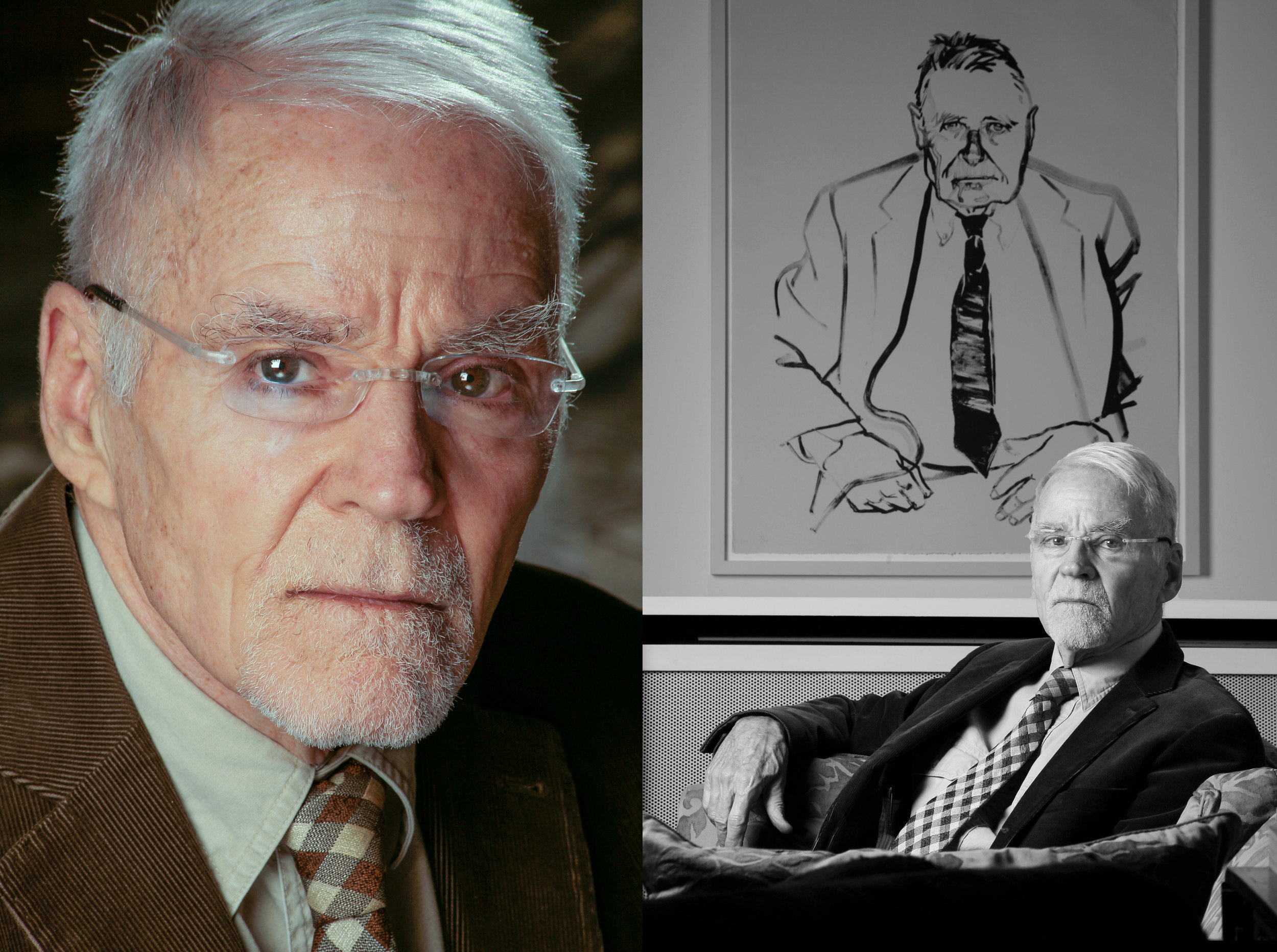 Don Bachardy, artist and writer with one of his portraits of Christopher Isherwood. Photographed in London