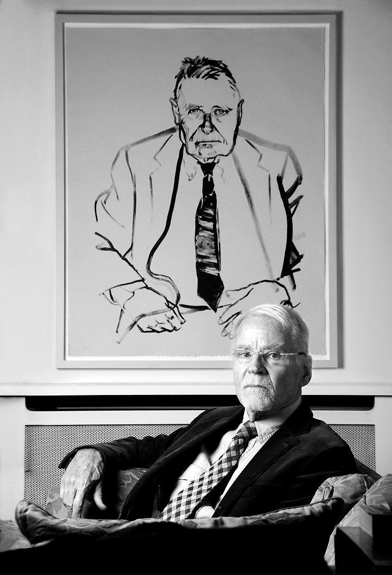 Writer and Artist Don Bachardy with one of his paintings of Christopher Isherwood