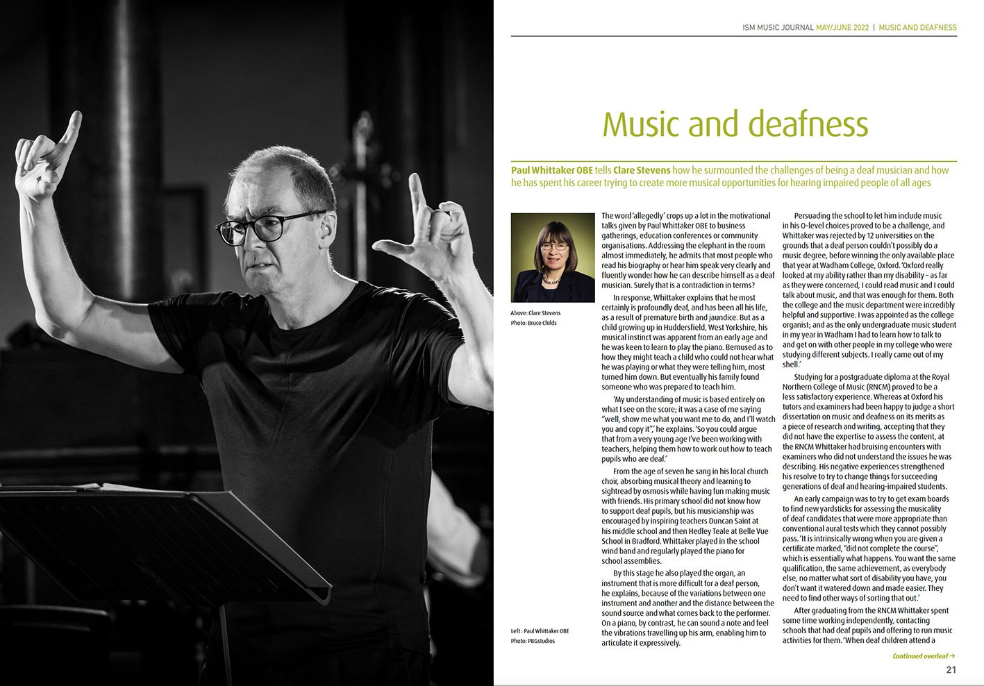 Paul Whittaker MBE -editorial ISM Music Journal