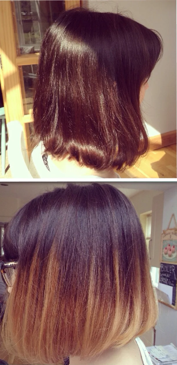 For this I used the balayage technique with bleach and cling film. Toned afterwards to stop the glow you get after bleaching. 