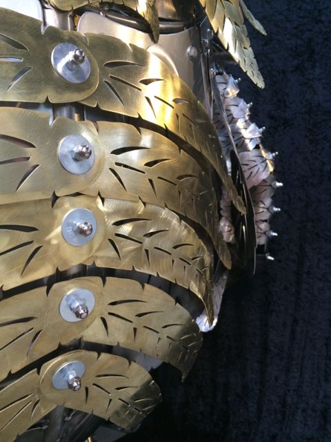Kinetic Sculpture - Owl in Barneys New York Holiday Window 2014 by Chris Cole 016 Brass feather detail