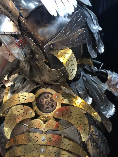 Kinetic Sculpture - Owl in Barneys New York Holiday Window 2014 by Chris Cole 019 Brass feather and portal detail