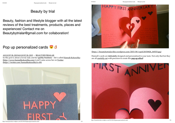 Beauty by trial - Hannah Kokoschka heart pop-up cards