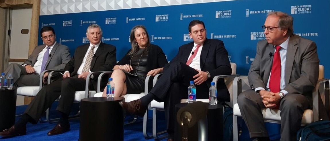 (From left to right:) Gerónimo Gutiérrez , Ambassador of Mexico to the US; Carlos Pareja, Ambassador of Peru to the US; Julie T. Katzman , Executive Vice President and Chief Operating Officer, from the Inter-American Development Bank; Juan Carlos Pinzón , Ambassador of Colombia to the US; and Juan Gabriel Valdés , Ambassador of Chile to the United States.