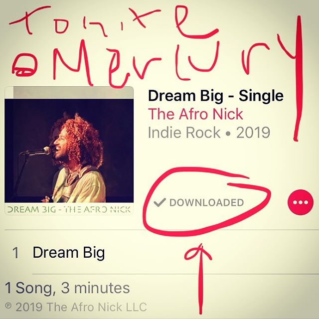 &ldquo;Dream Big&rdquo; now in Stores! 
https://ampl.ink/WBjpN
Grab your 🎟️ bit.ly/TheAfroNickMercury 
Tonight @mercuryloungeny
With @Canetband  #newrelease #single
 #rerecorded #theafronick
 #newyork #love #guitar
 #musicproducer #rock
 #indierock 