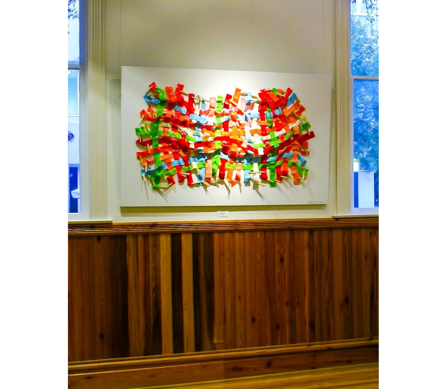 2002 acrylic paint strips 1/4”x2”x60” attached to canvas 48”x72”