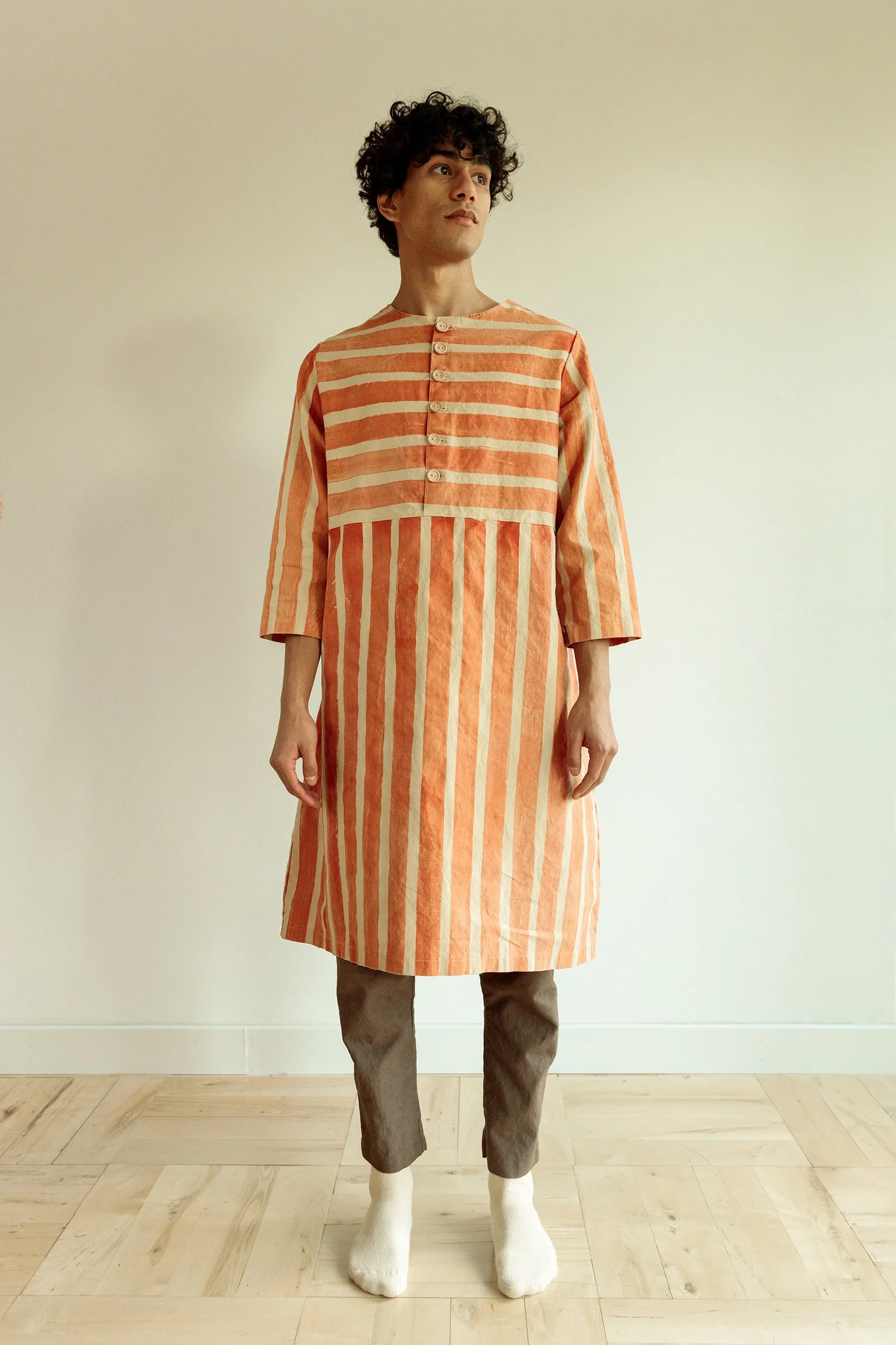 Stripe Dress - in Red Orange  Organic Clothing Made in Detroit, USA | Object Apparel
