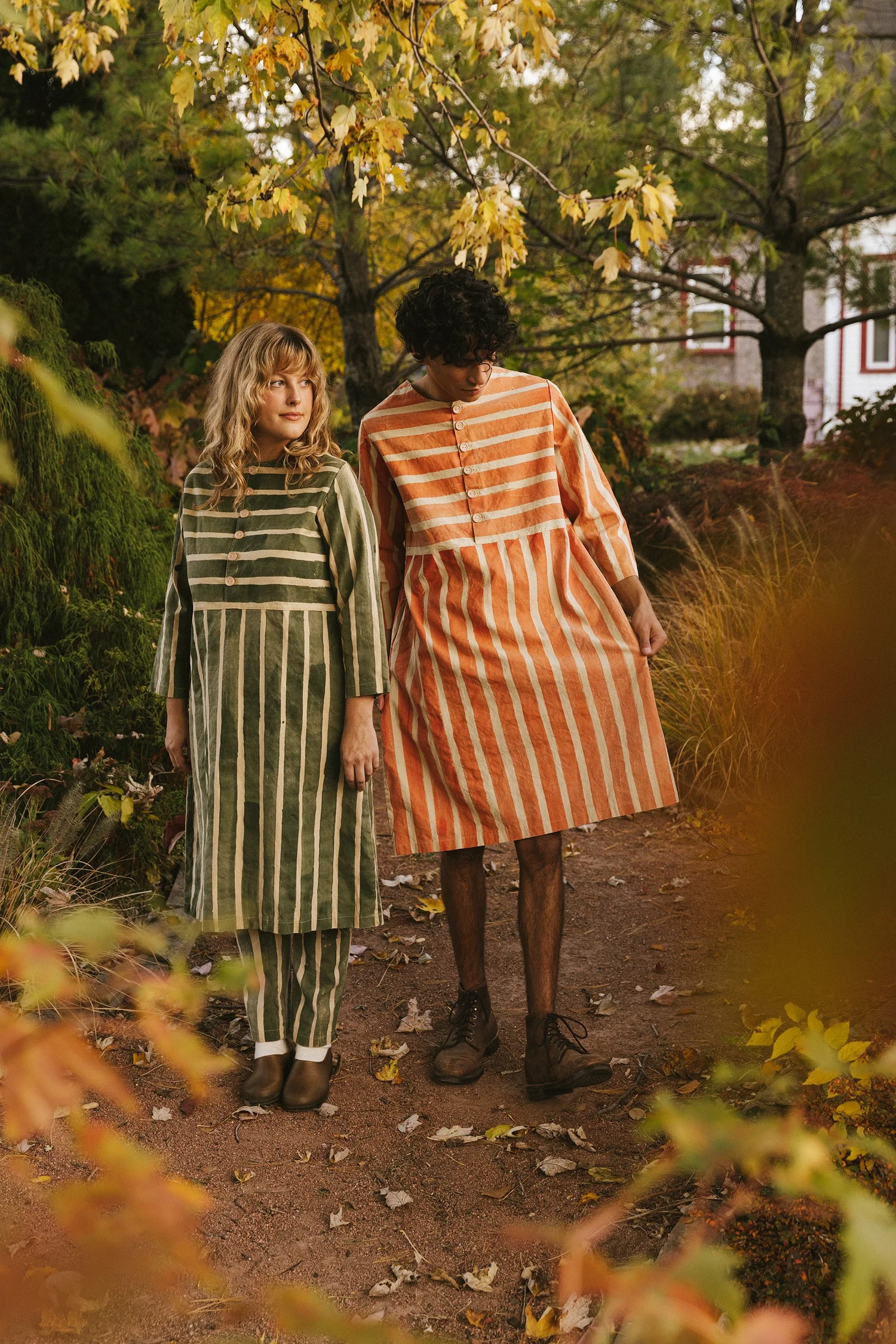Stripe Dress - in Red Orange  Organic Clothing Made in Detroit, USA | Object Apparel