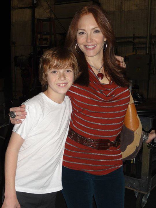 Sam Adler and Amy Yasbeck on the set of "Crash & Bernstein" for the Disney Channel.