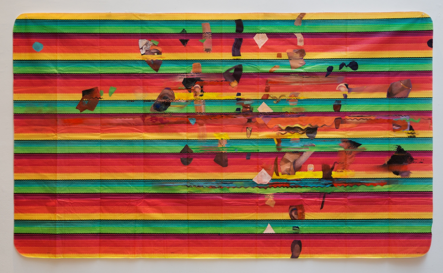  2013, oil on plastic "fiesta" tablecloth, 52 x 90 inches 