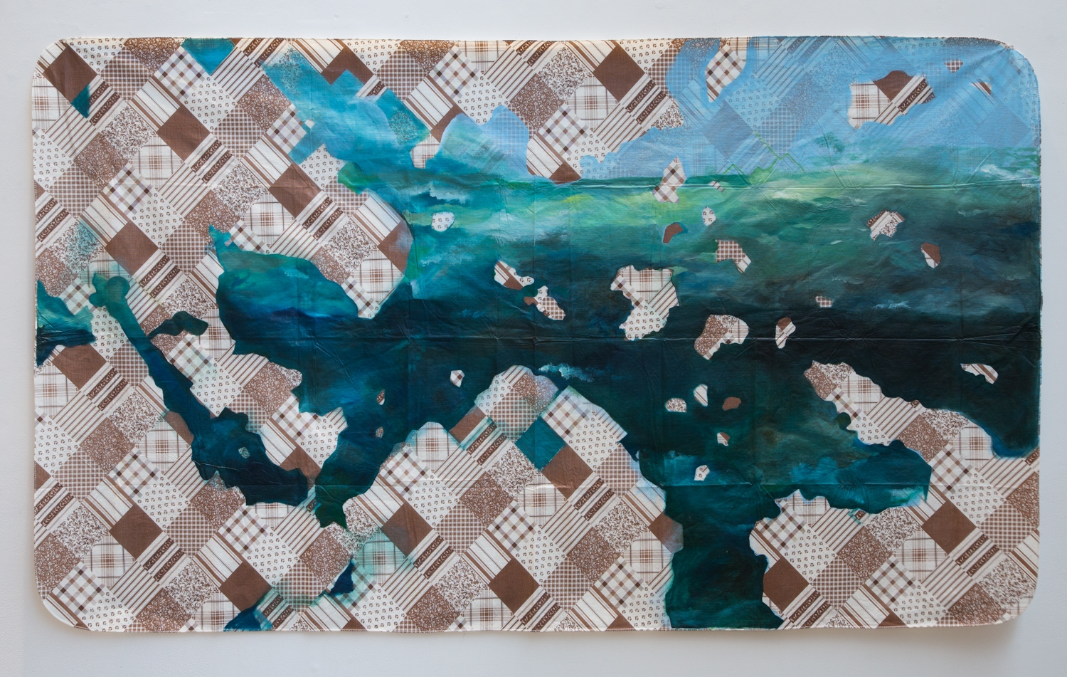   Sea with Blank Stares , 2013, oil on plastic tablecloth, 52 x 90 inches 