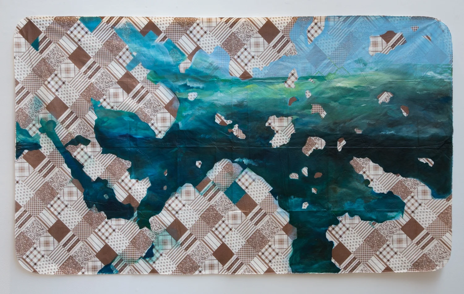 Sea with Blank Stares , 2013, oil on plastic tablecloth, 52 x 90 inches