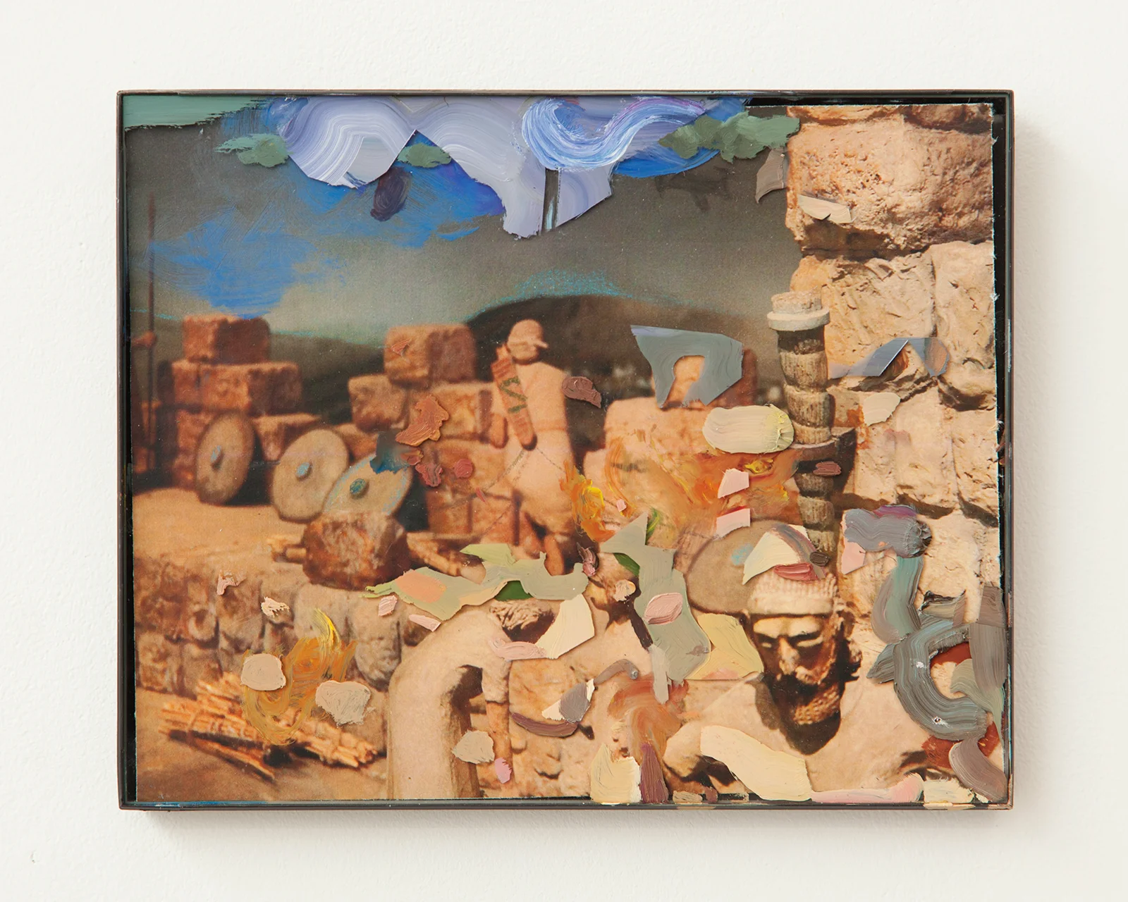 2014, photograph of "City of David" diorama, glass, frame, oil, pencil, ink, 8 x 10 inches