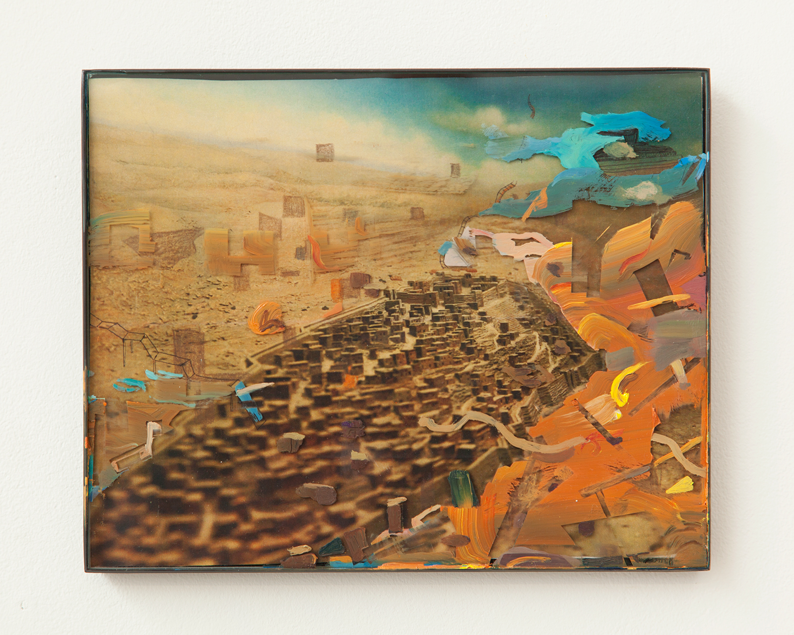  2014, photograph of "City of David" diorama, glass, frame, oil, pencil, ink, 8 x 10 inches 