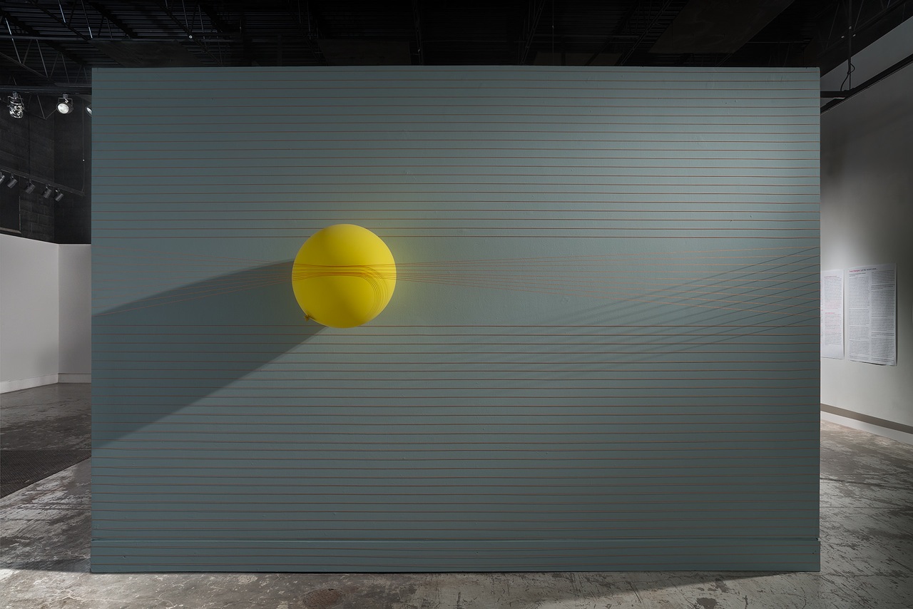 Progressive Collapse 2013 mason line, balloons, drywall, nails 144" x 120" x 40"