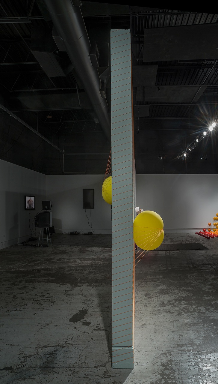 Progressive Collapse 2013 mason line, balloons, drywall, nails 144" x 120" x 40"