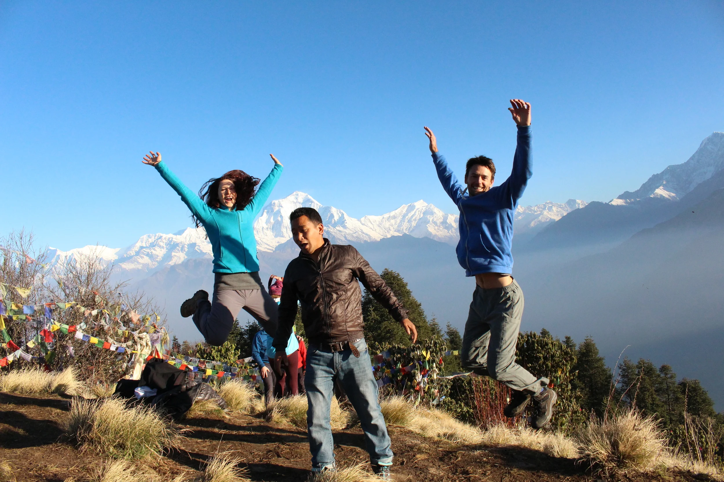 Fun times after watching the sunrise over the Himalayas 