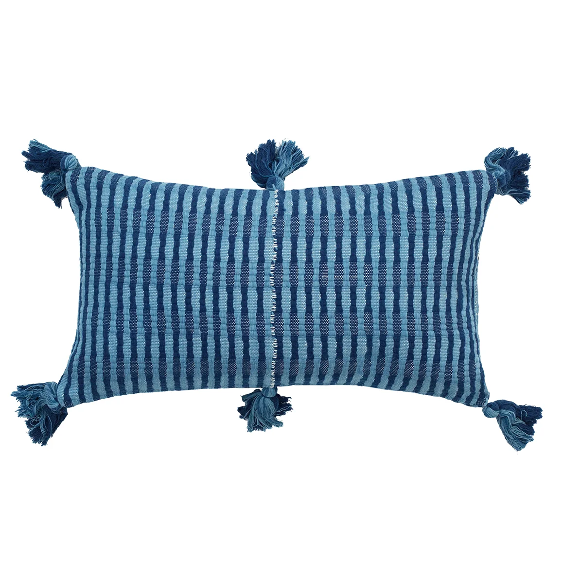 Antigua striped tassel pillow in Indigo Blue by Archive NY / Handwoven, artisan made pillows, rugs, blankets & towels.