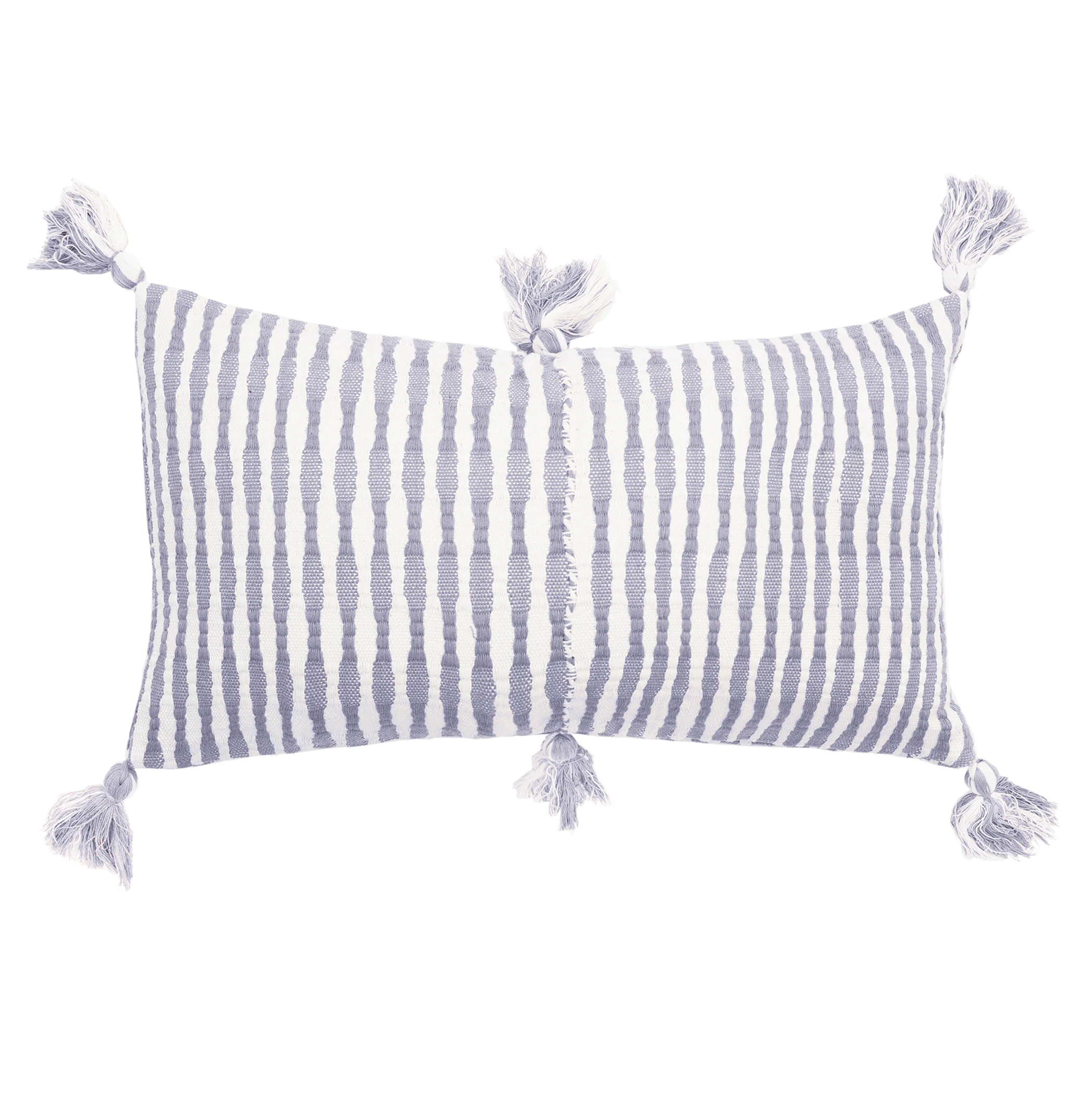 Antigua striped tassel pillow in Cool Grey + White by Archive NY / Handwoven, artisan made pillows, rugs, blankets & towels.