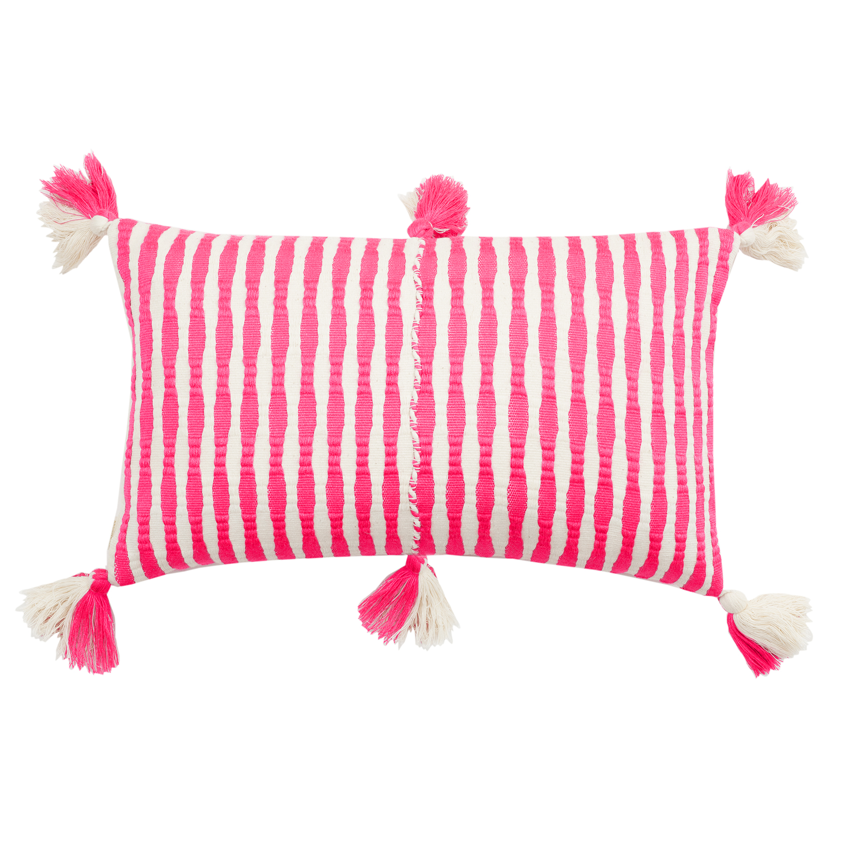 Antigua striped tassel pillow in Neon Pink + White by Archive NY / Handwoven, artisan made pillows, rugs, blankets & towels.