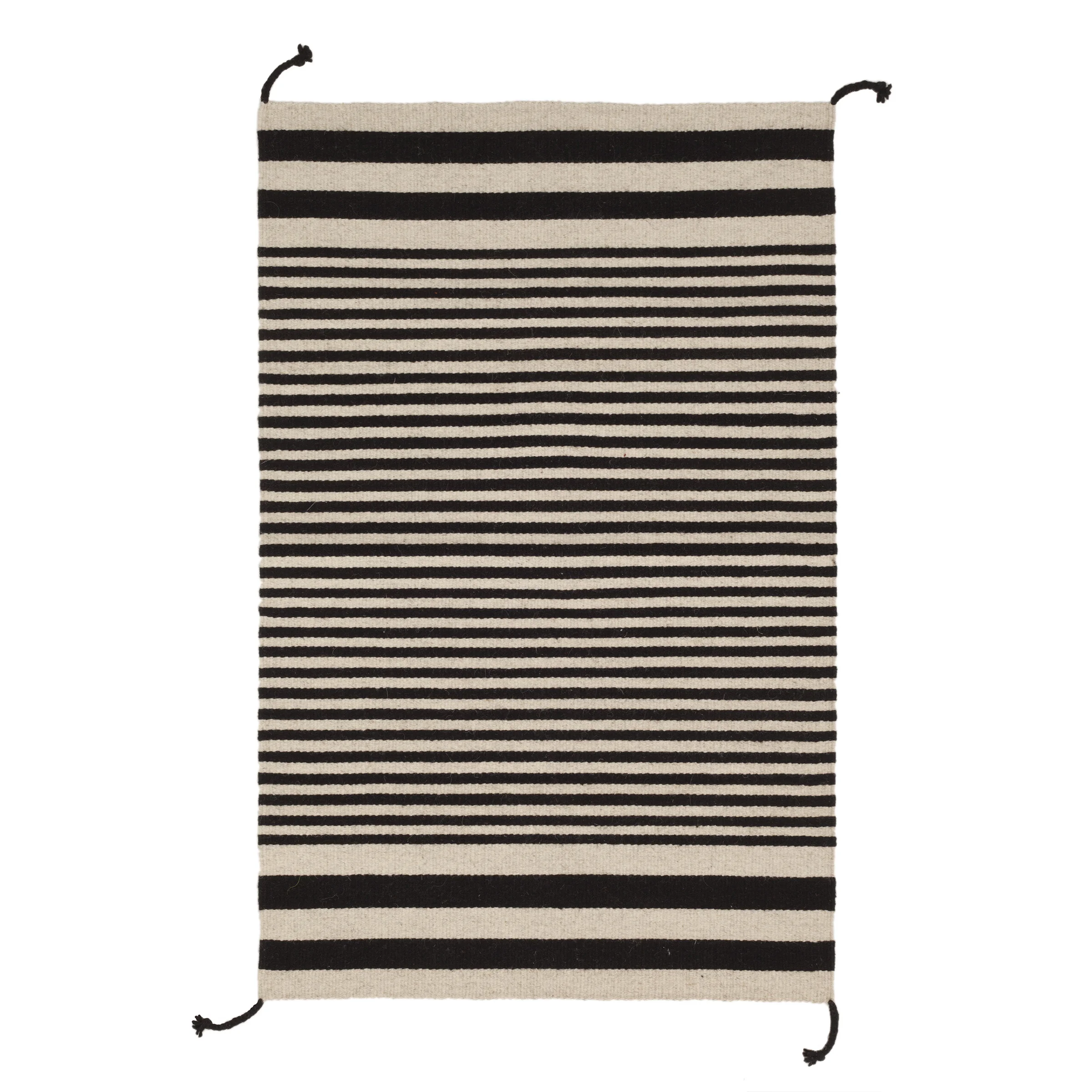 Zapotec Stripe Black & White Wool Flat Weave Rug handwoven in Mexico by Archive NY