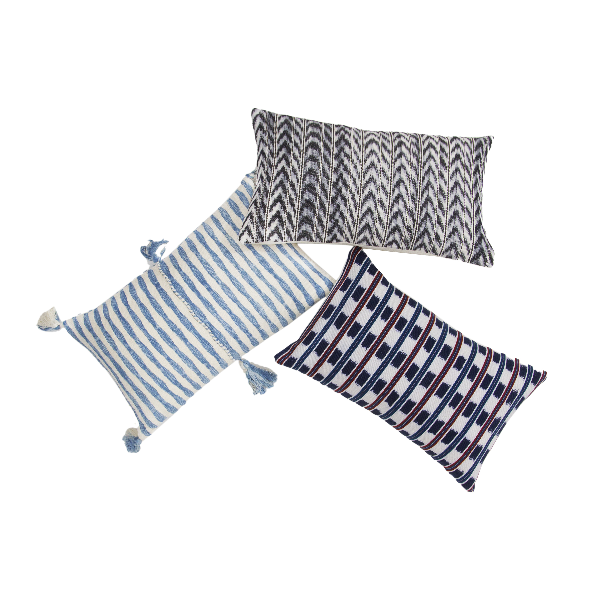 Antigua striped tassel pillow in Faded Indigo Blue by Archive NY / Handwoven, artisan made pillows, rugs, blankets & towels.