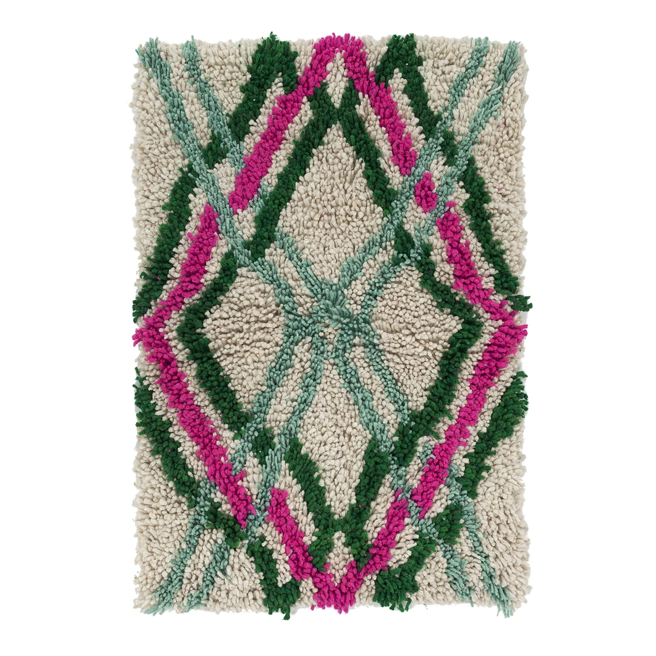 Colotenango X White & Pink Wool Shag Rug handwoven in Guatemala by Archive NY